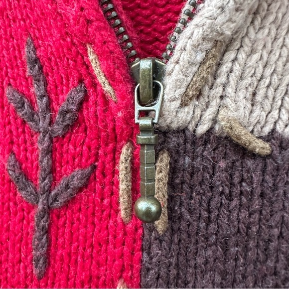 Mandal Bay Patchwork Tree Knit Sweater Red Brown Beige Fall Y2K Cottagecore M - Picture 8 of 10